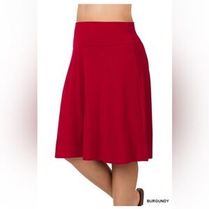 NWT! PLUS Red Burgundy Ity Fold Over A-line Flared Skirt